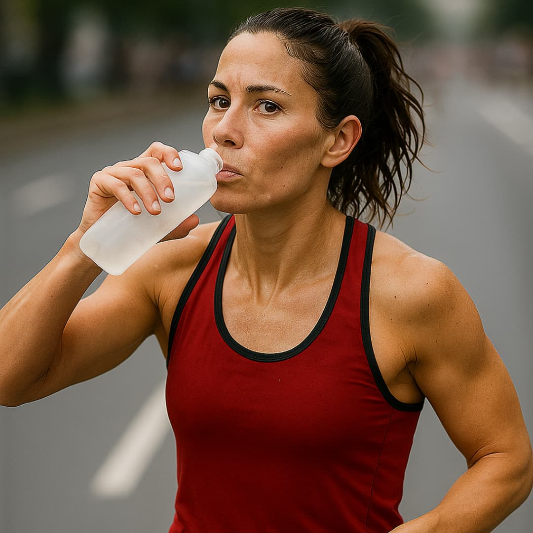 sportive en train de boire pendant un marathon
