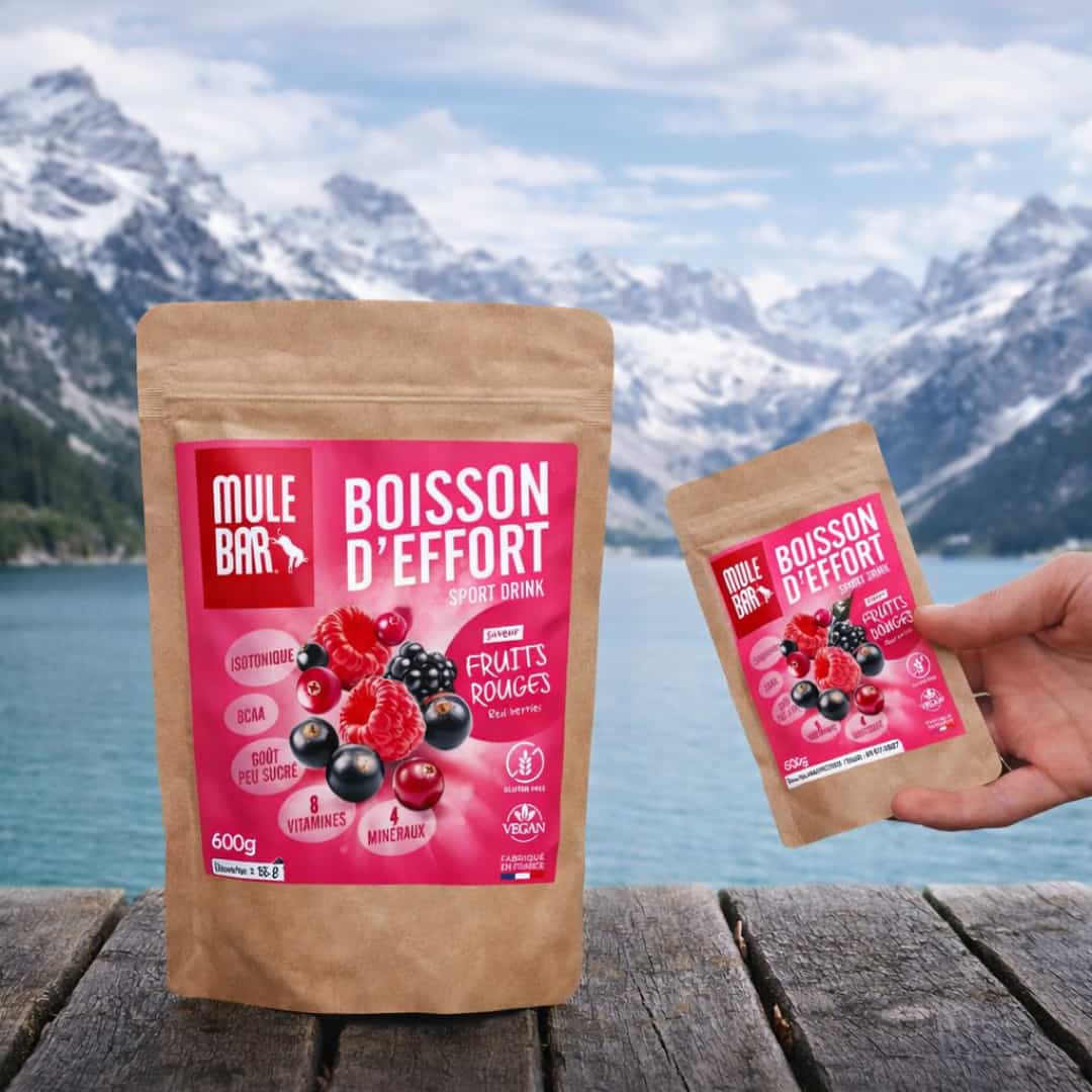 La boisson d'effort fruits rouges existe en 2 formats