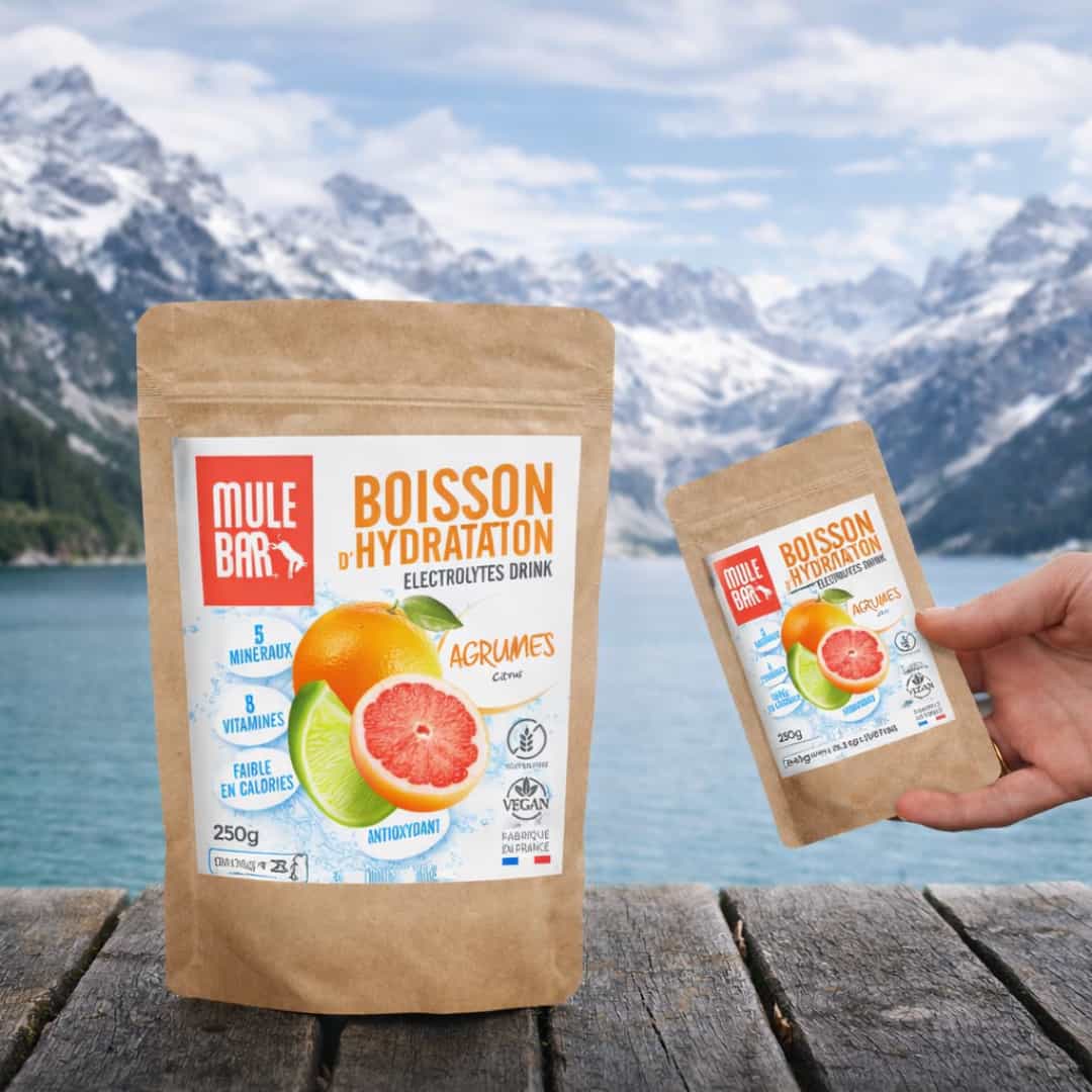 La boisson d'hydratation agrumes mulebar existe en 2 formats