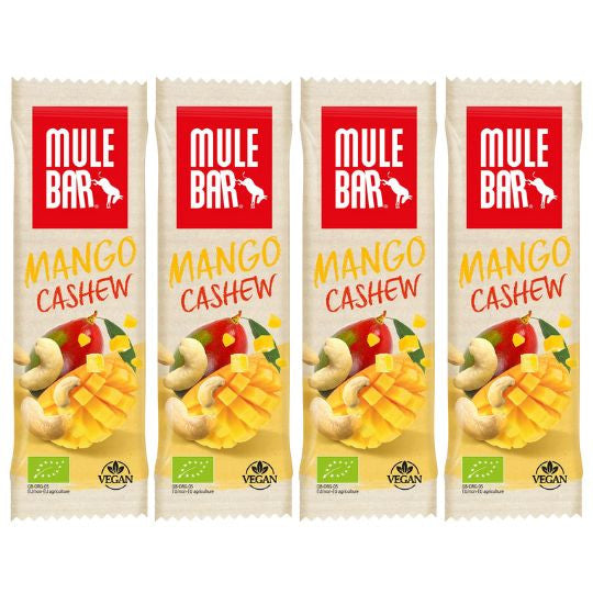 Pack of 4 organic and vegan mango Cashew Mulebar energy bars 40g