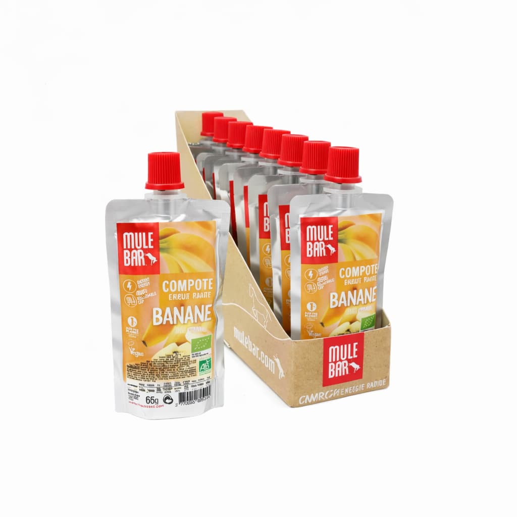 Boite de 10 compotes énergétiques bio et vegan Mulebar banane