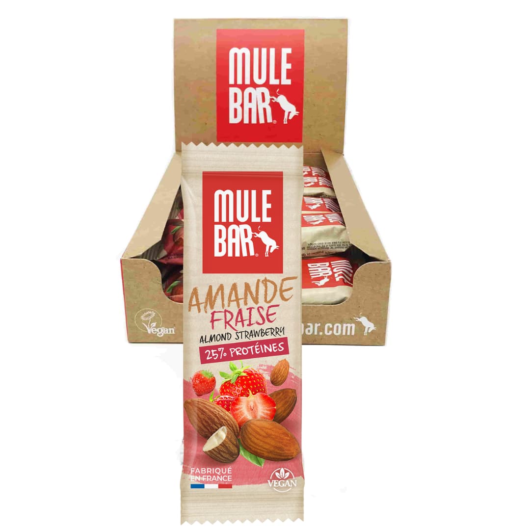 Boite de 15 barres protéinées vegan Mulebar Amande Fraise