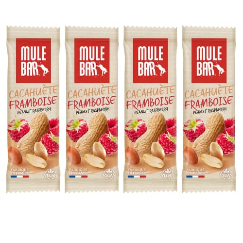 Lot de 4 barres énergétiques vegan Mulebar Cacahuète Framboise