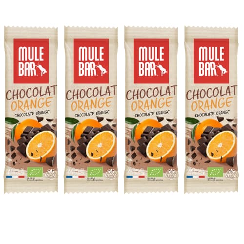 Lot de 4 barres énergétiques bio et vegan Mulebar Chocolat Orange