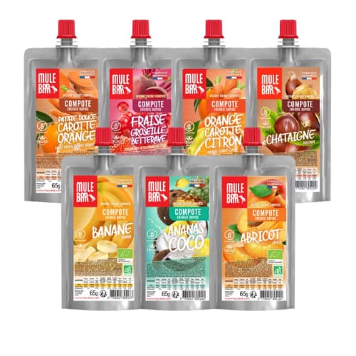 Pack decouverte 7 compotes energetiques Mulebar 65g