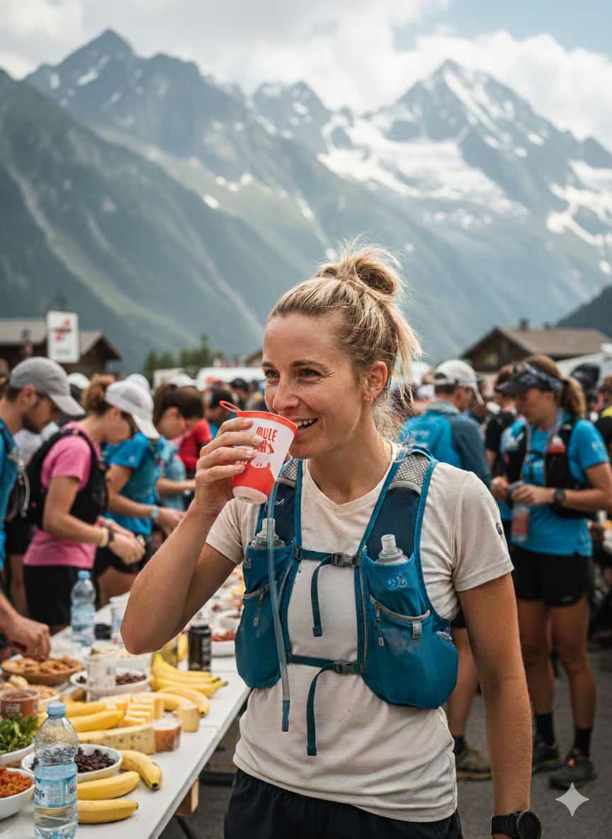 Traileuse buvant au ravitaillement avec sa tasse pliable Mulebar