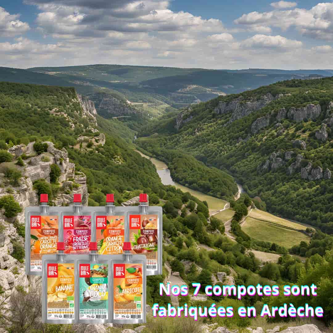 Publicité gamme 7 compotes energetiques Mulebar 65g