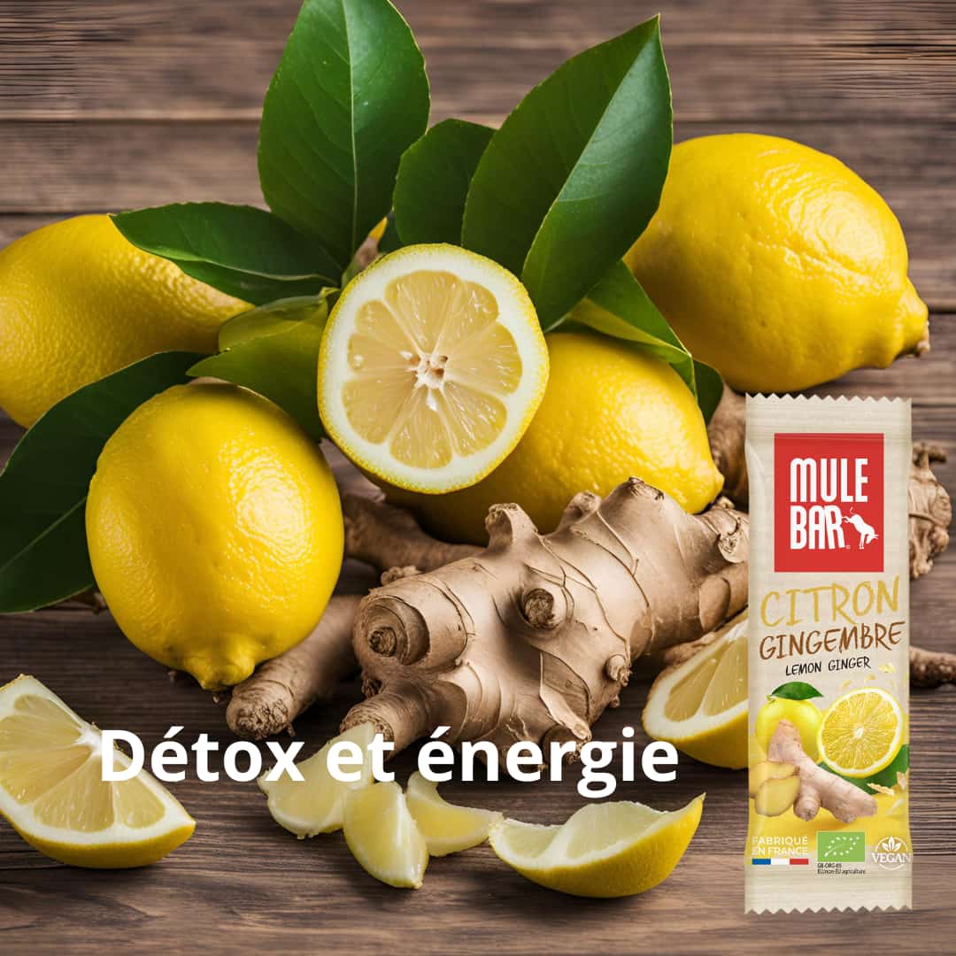 Publicité barre énergétique bio et vegan Mulebar citron gingembre 40g