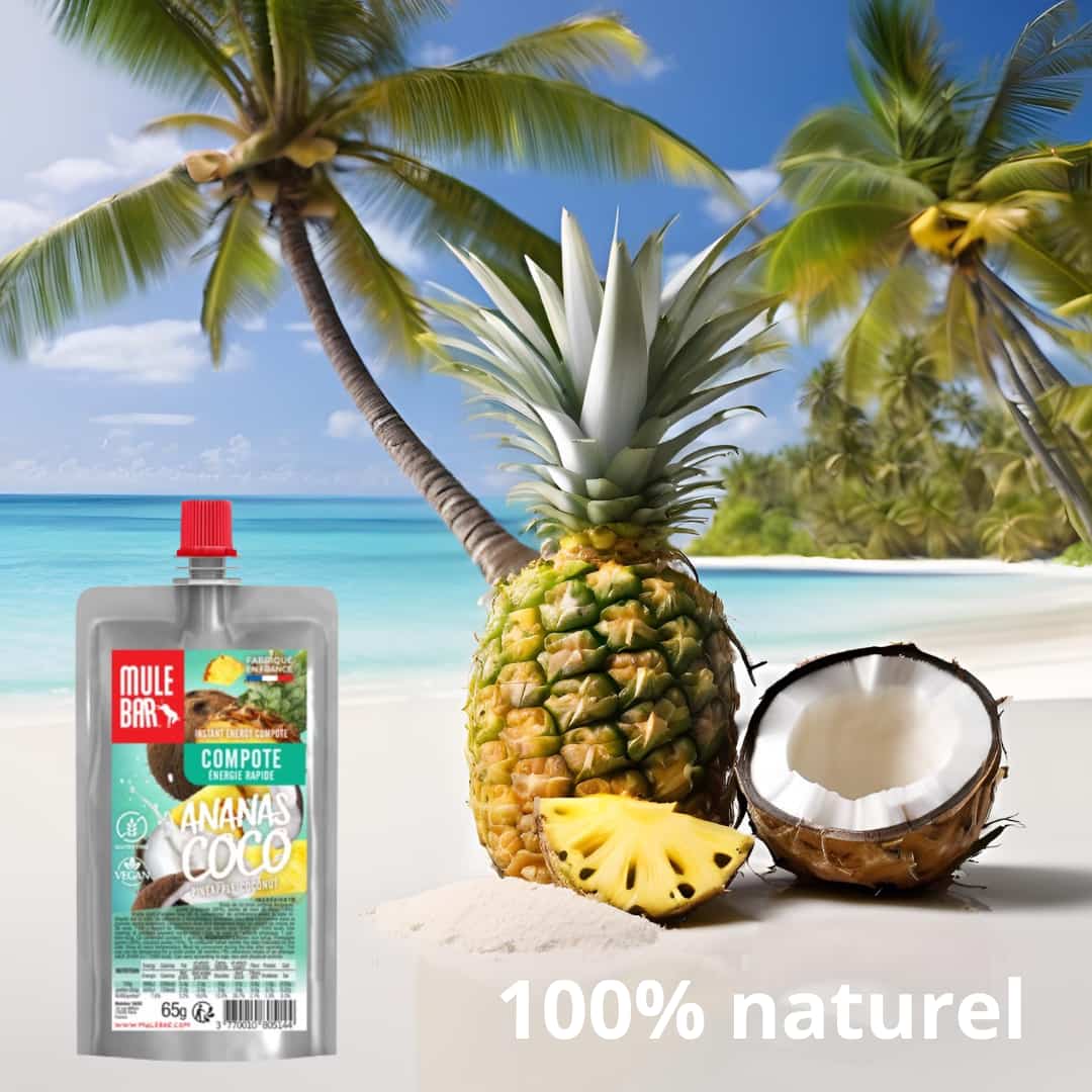 Publicité compote énergétique vegan Mulebar ananas coco 65g