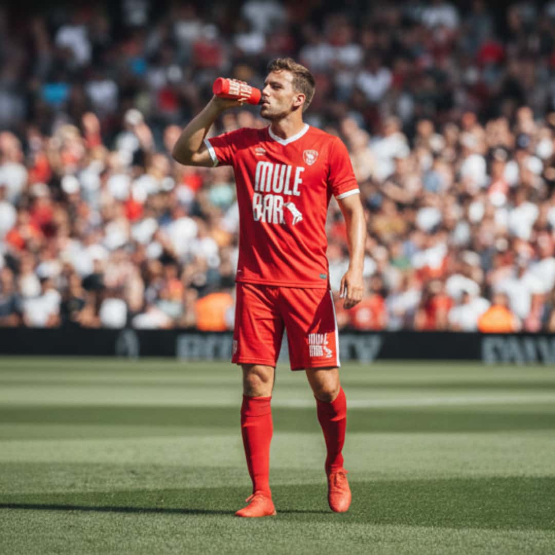 Footballeur en train de s'hydrater