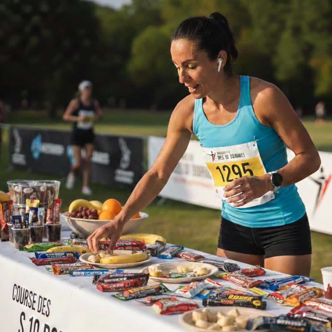 Femme au ravito sur un 10km