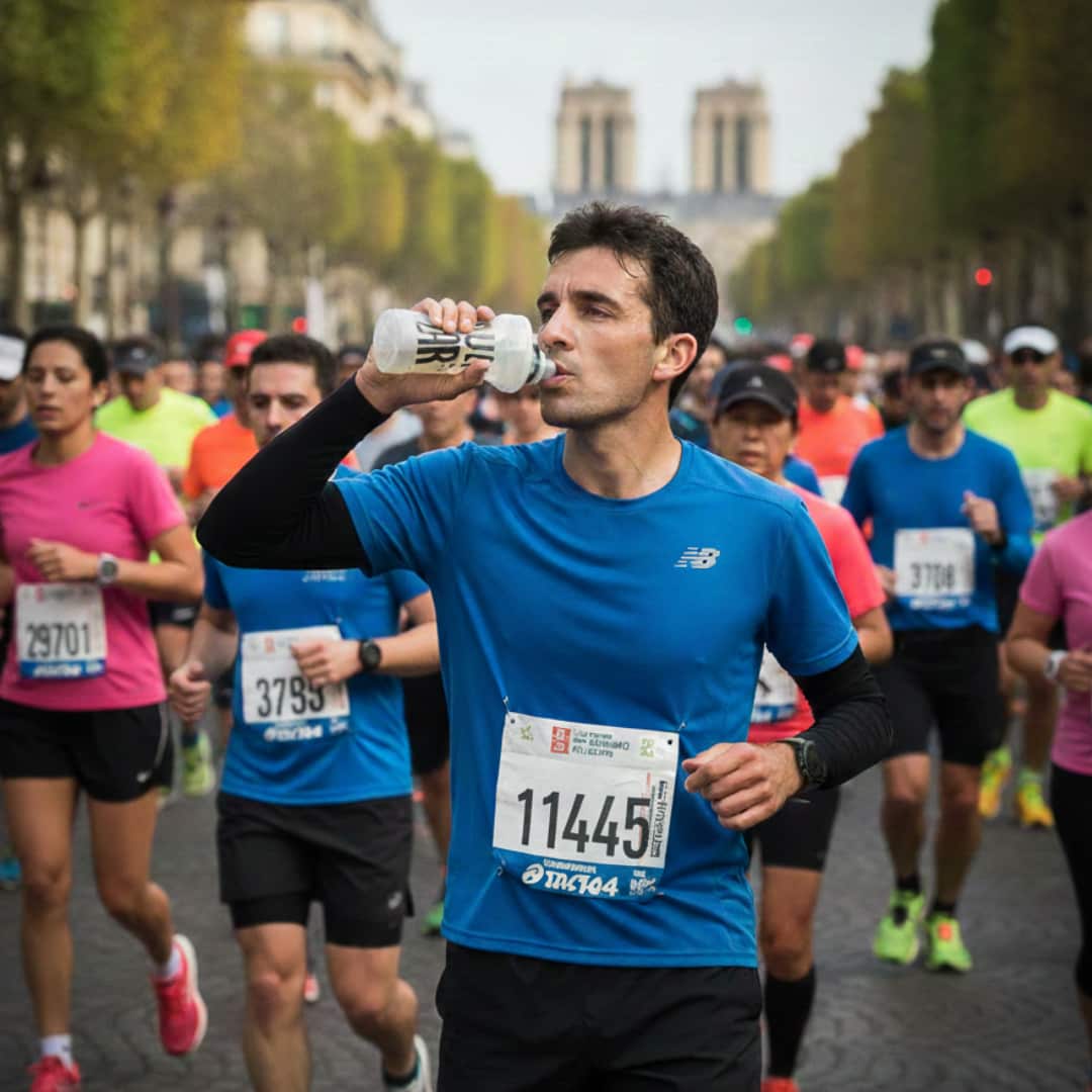 Semi-marathonien en train de boire