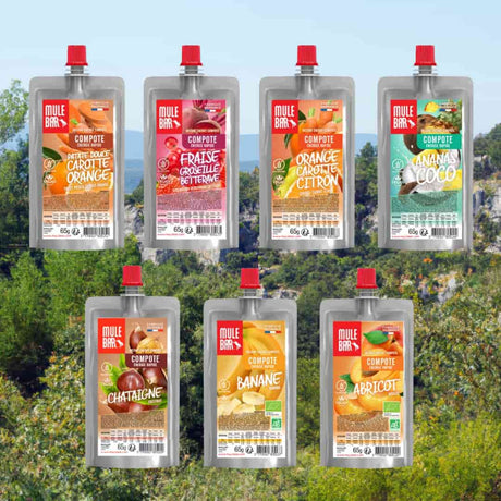 Gamme des compotes énergétiques Mulebar