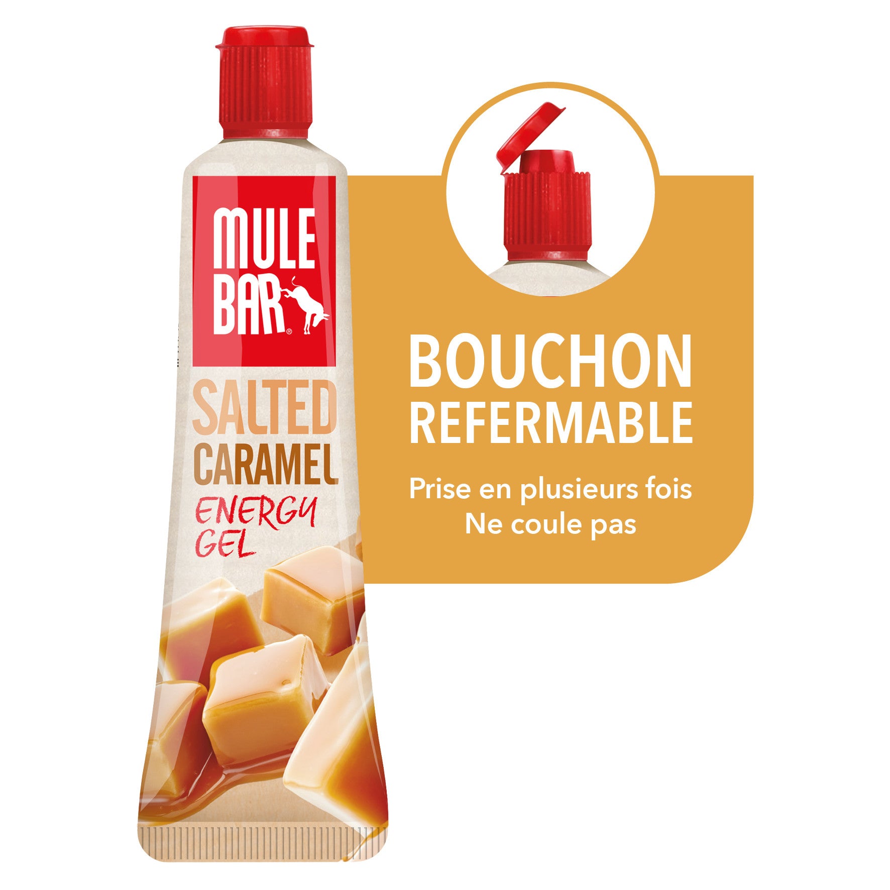 Gel énergétique 37g sans gluten Mulebar Caramel salé avec bouchon refermable