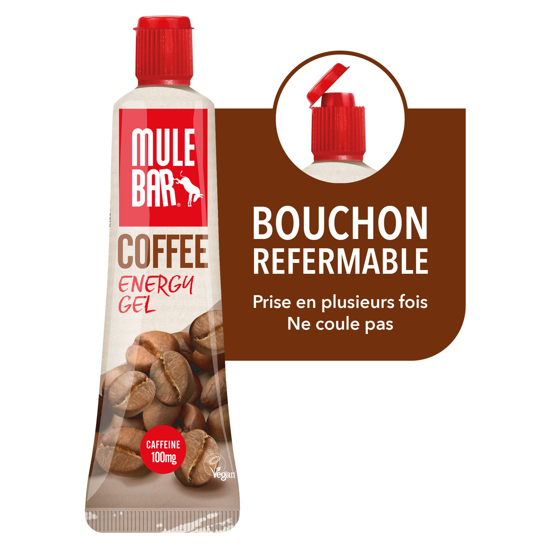 Gel énergétique vegan Mulebar Café avec bouchon refermable