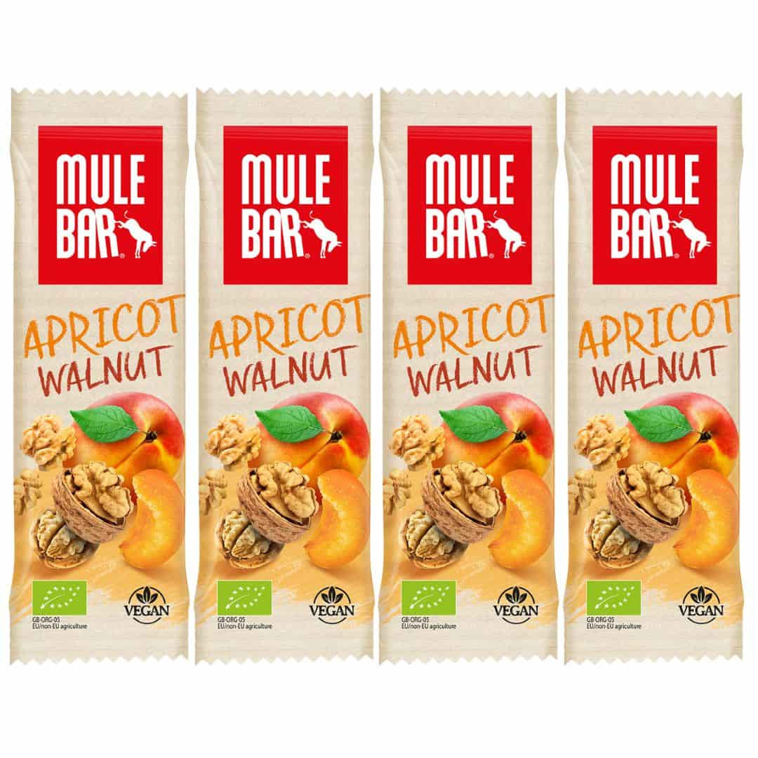 Lot de 4 barres énergétiques bio et vegan Mulebar Abricot Noix