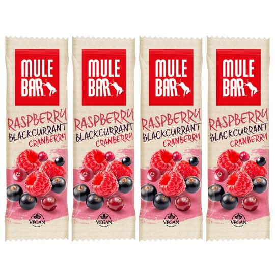 Lot de 4 barres énergétiques vegan Mulebar Framboise Cassis Cranberry