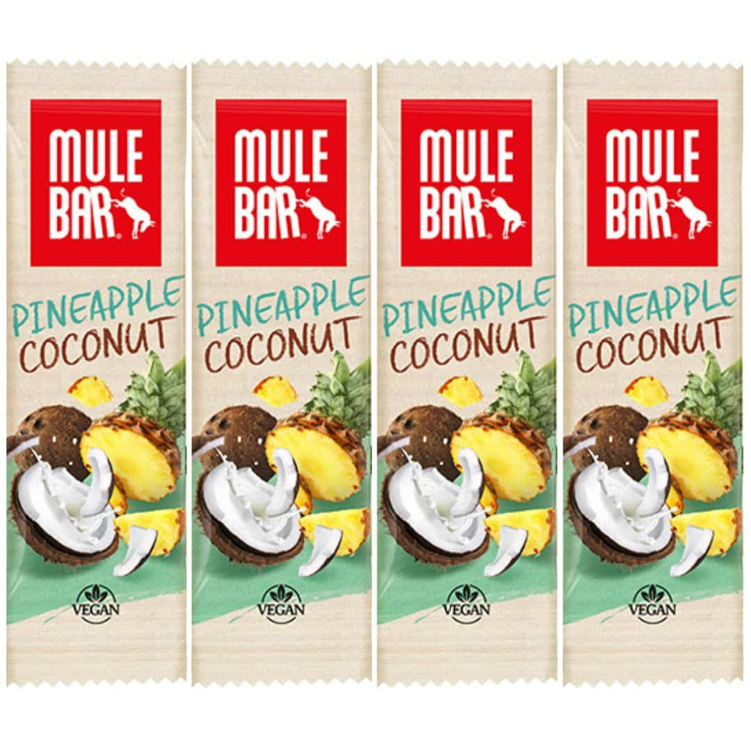 Lot de 4 barres énergétiques vegan Mulebar Ananas Coco Baies de Goji