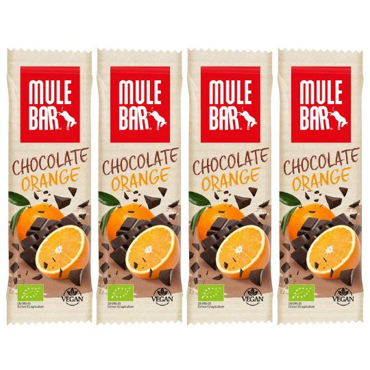 Lot de 4 barres énergétiques bio et vegan Mulebar Chocolat Orange