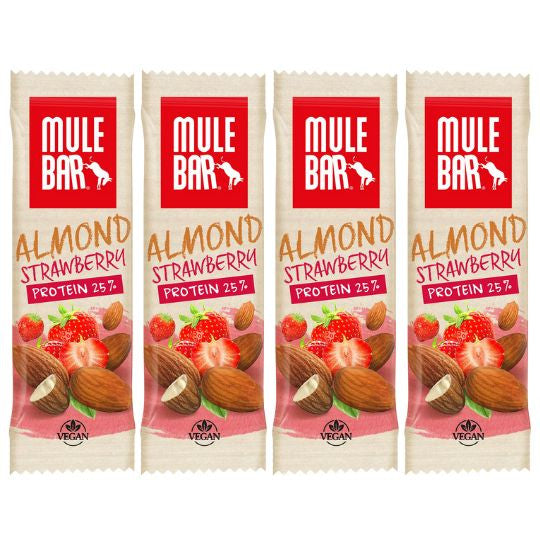 Pack of 4 Mulebar vegan protein almond strawberry bars