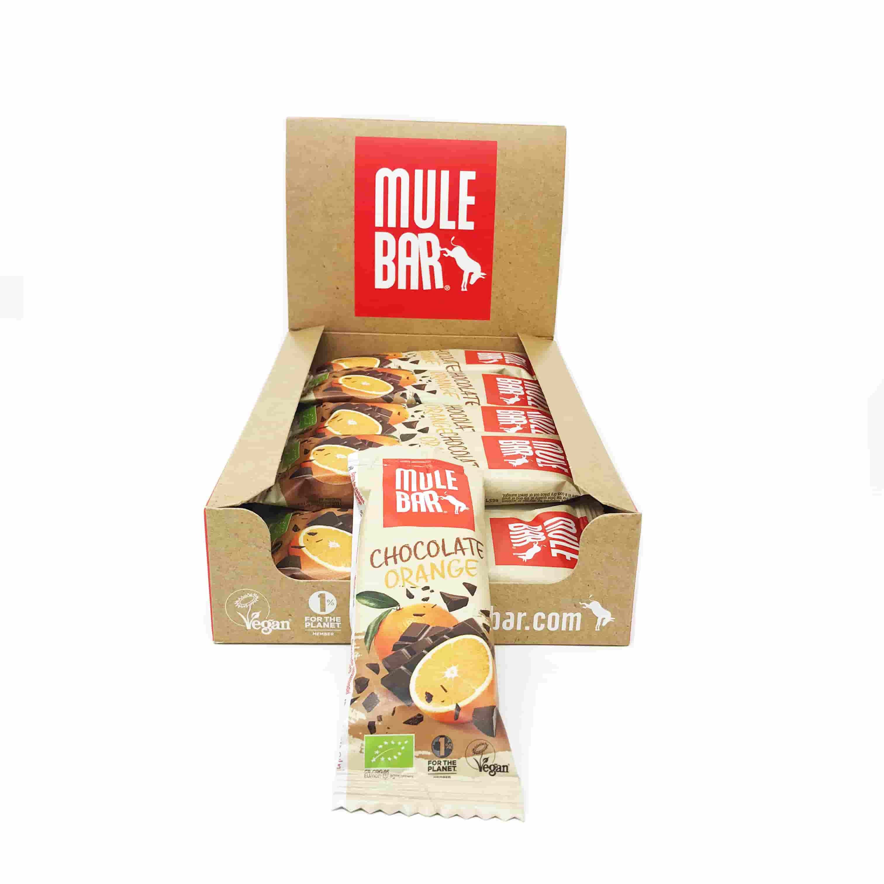 Boite de 15 barres énergétiques bio et vegan Mulebar chocolat orange