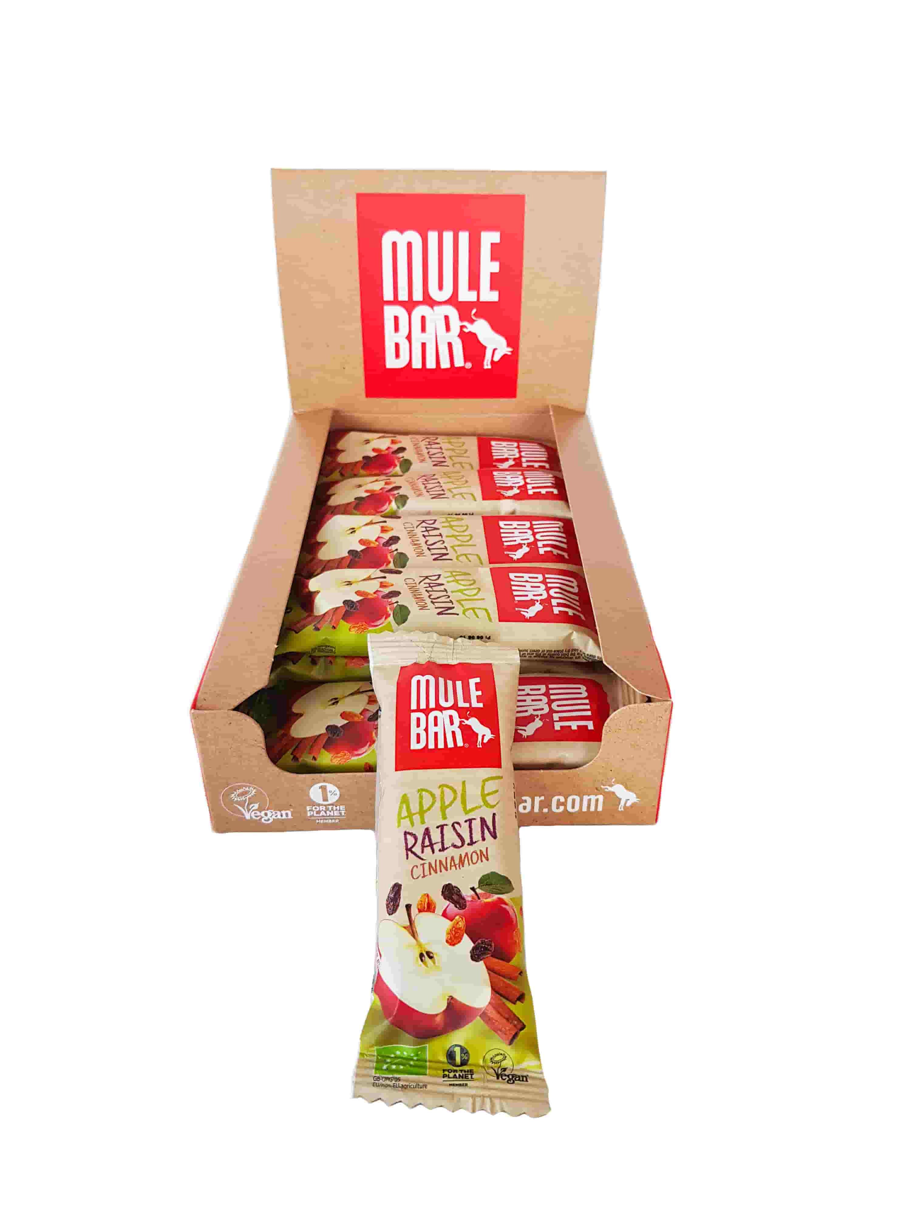 Boite de 15 barres énergétiques bio et vegan Mulebar pomme raisin cannelle