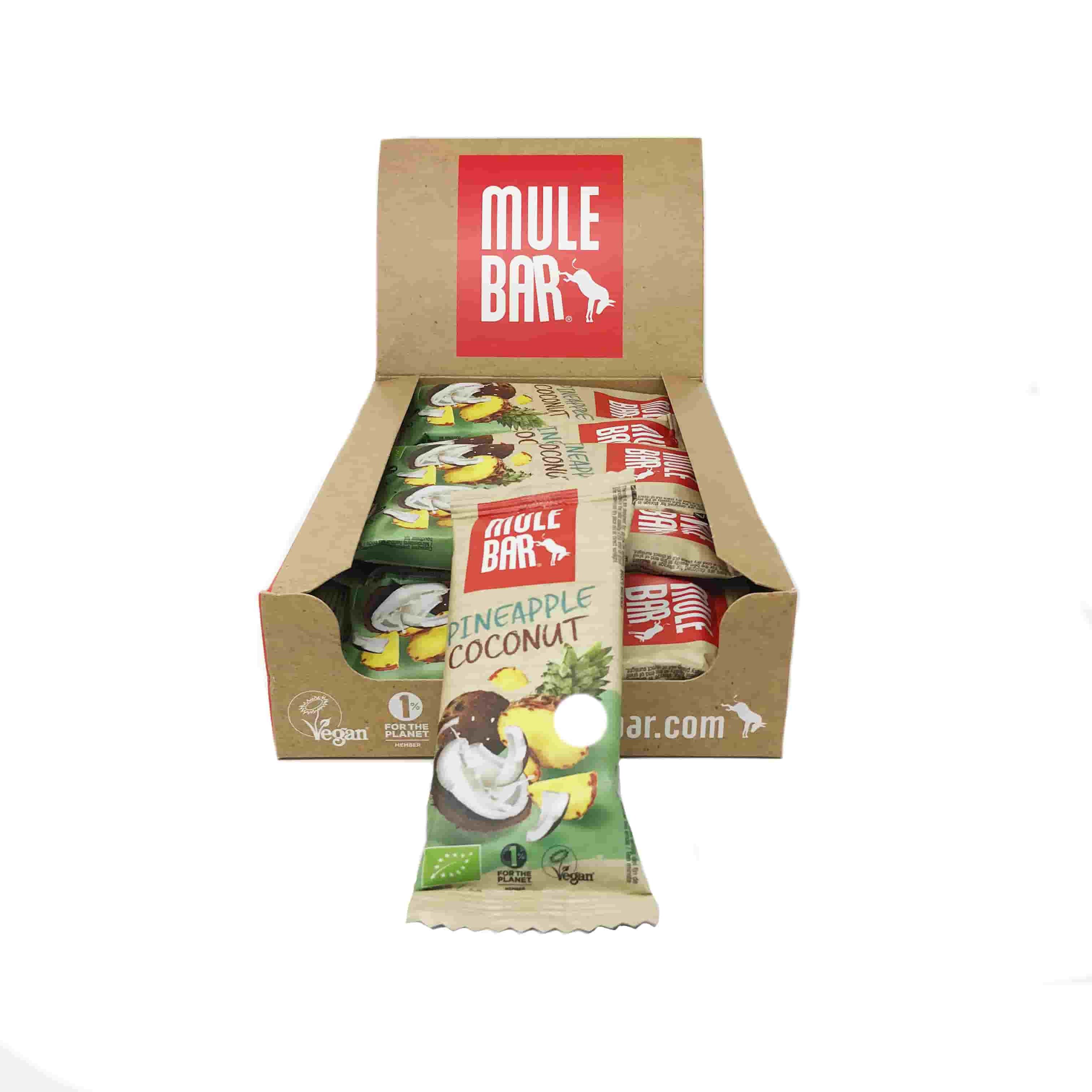 Boite de 15 barres énergétiques vegan Mulebar ananas coco baies de goji