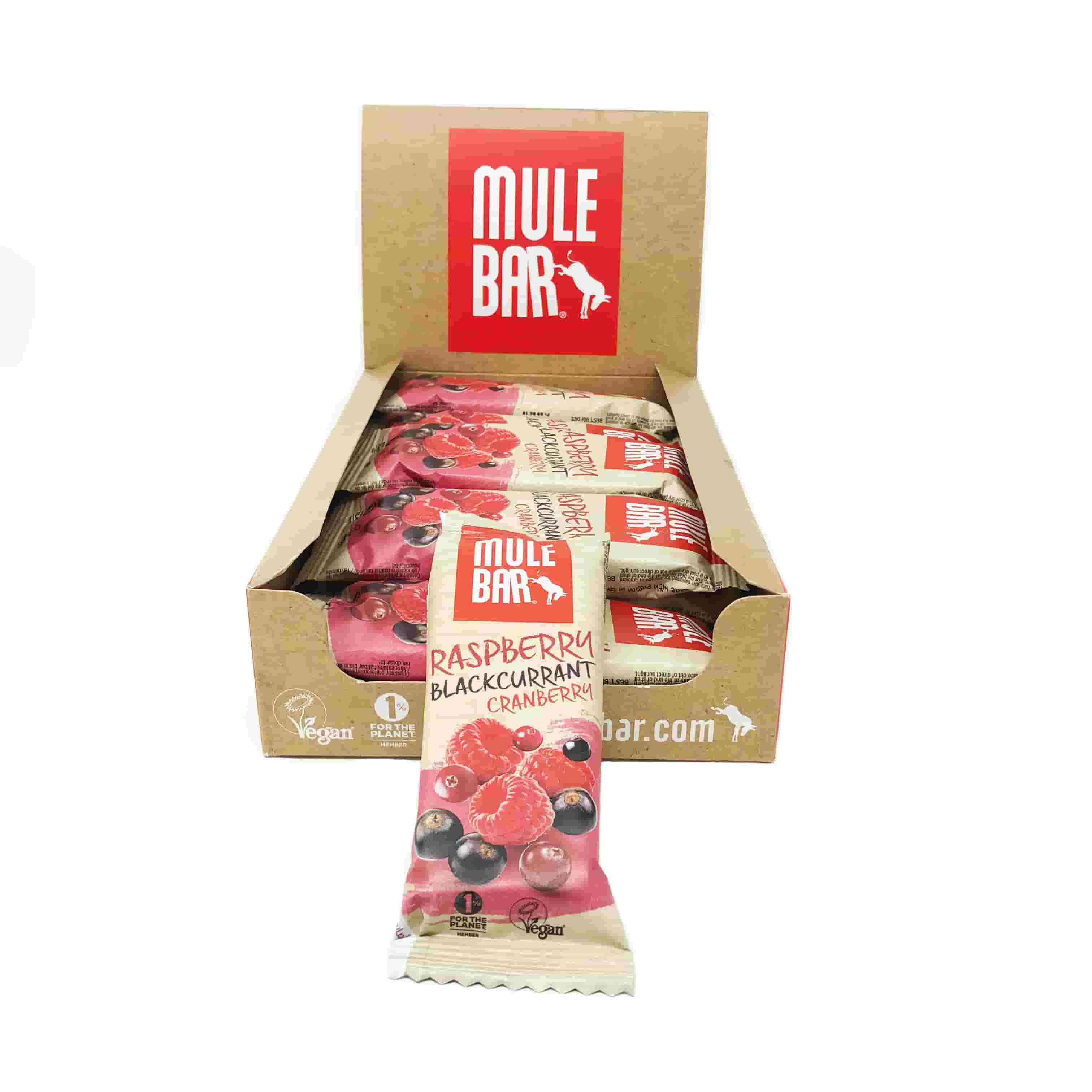 Boite de 15 barres énergétiques vegan Mulebar Framboise Cassis Canneberges