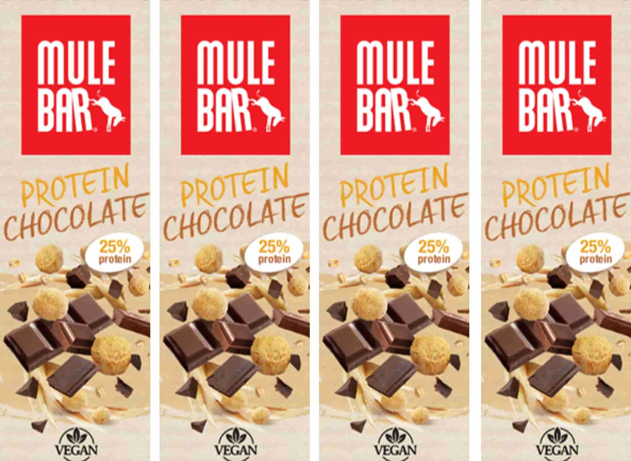 Pack of 4 Mulebar vegan protein chocolate bars 40g