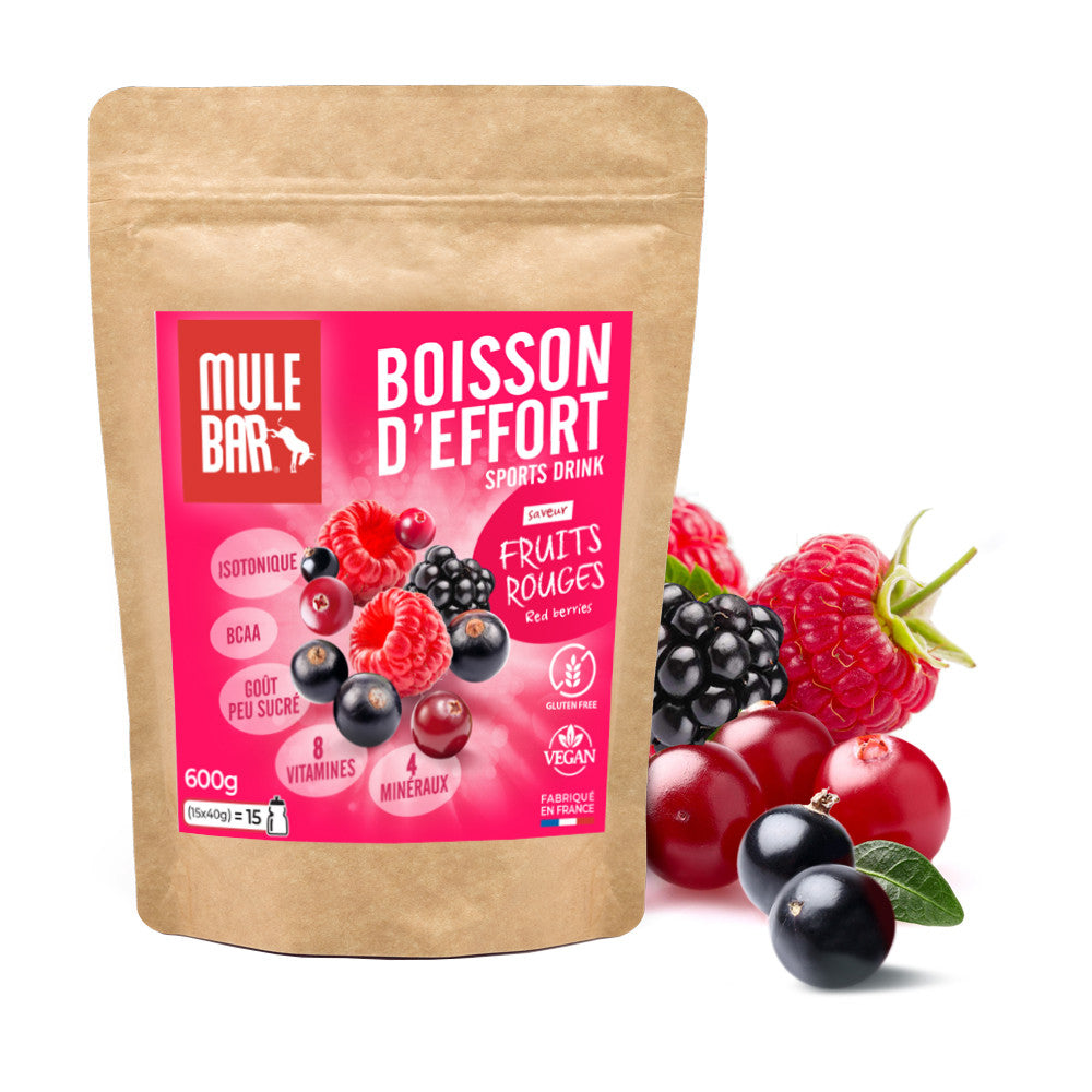 Boisson d'effort en poudre à diluer Mulebar aux fruits rouges