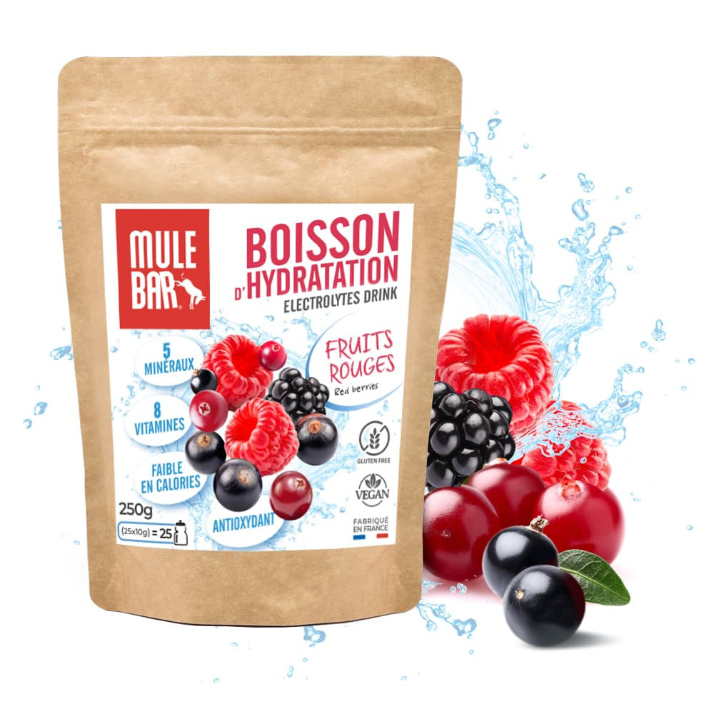 Boisson d'hydratation en poudre à diluer Mulebar aux fruits rouges