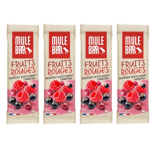 Lot de 4 barres énergétiques vegan Mulebar Framboise Cassis Canneberges