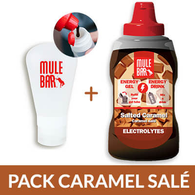 Promo pack of Mulebar eco-refill 444g with 60ml silicone vial / salted caramel