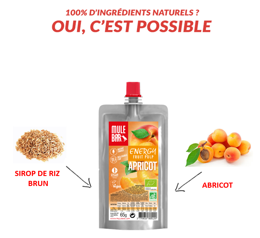 Ingrédients compote énergétique bio et vegan Mulebar abricot