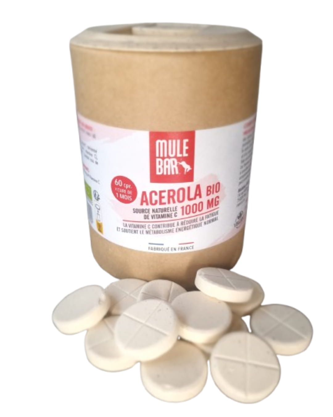 Pilulier acerola bio 1000mg vitamine C Mulebar avec comprimés