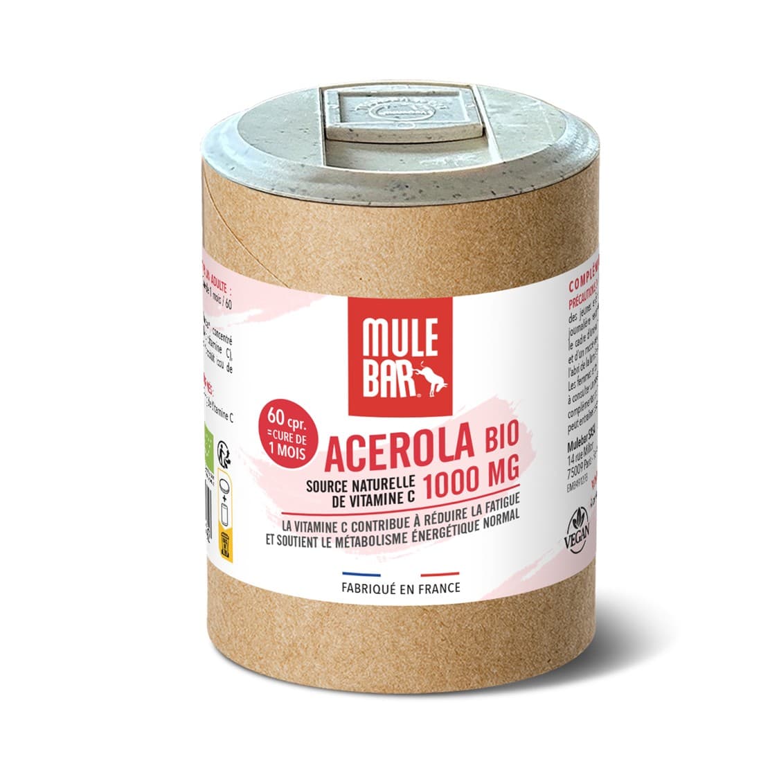 Pilulier acerola bio 1000mg vitamine C Mulebar 