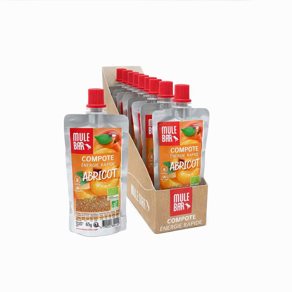 Boite de 10 compotes énergétiques bio et vegan Mulebar abricot