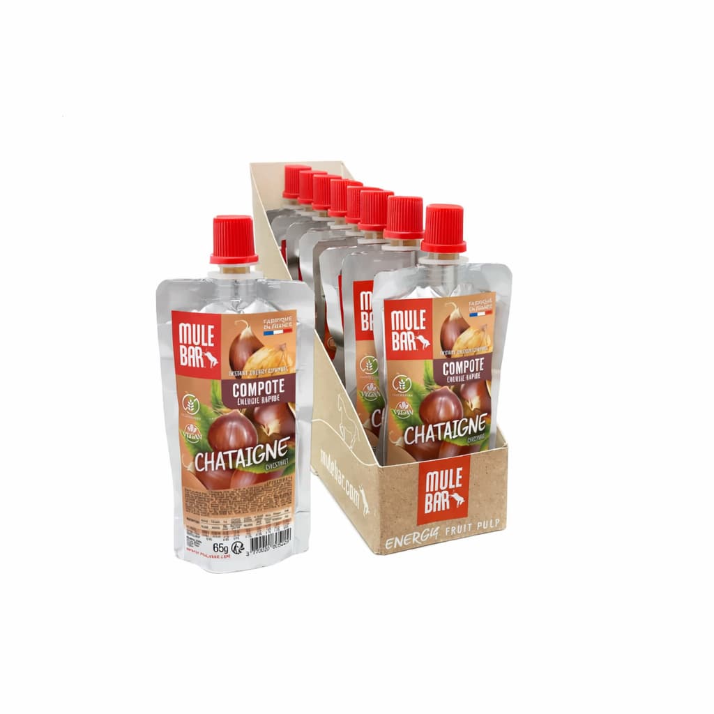 Boite de 10 compotes énergétiques vegan Mulebar châtaigne