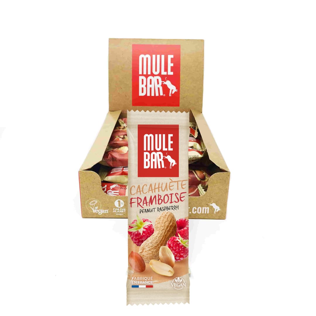Boite de 15 barres énergétiques vegan Mulebar Cacahuète Framboise