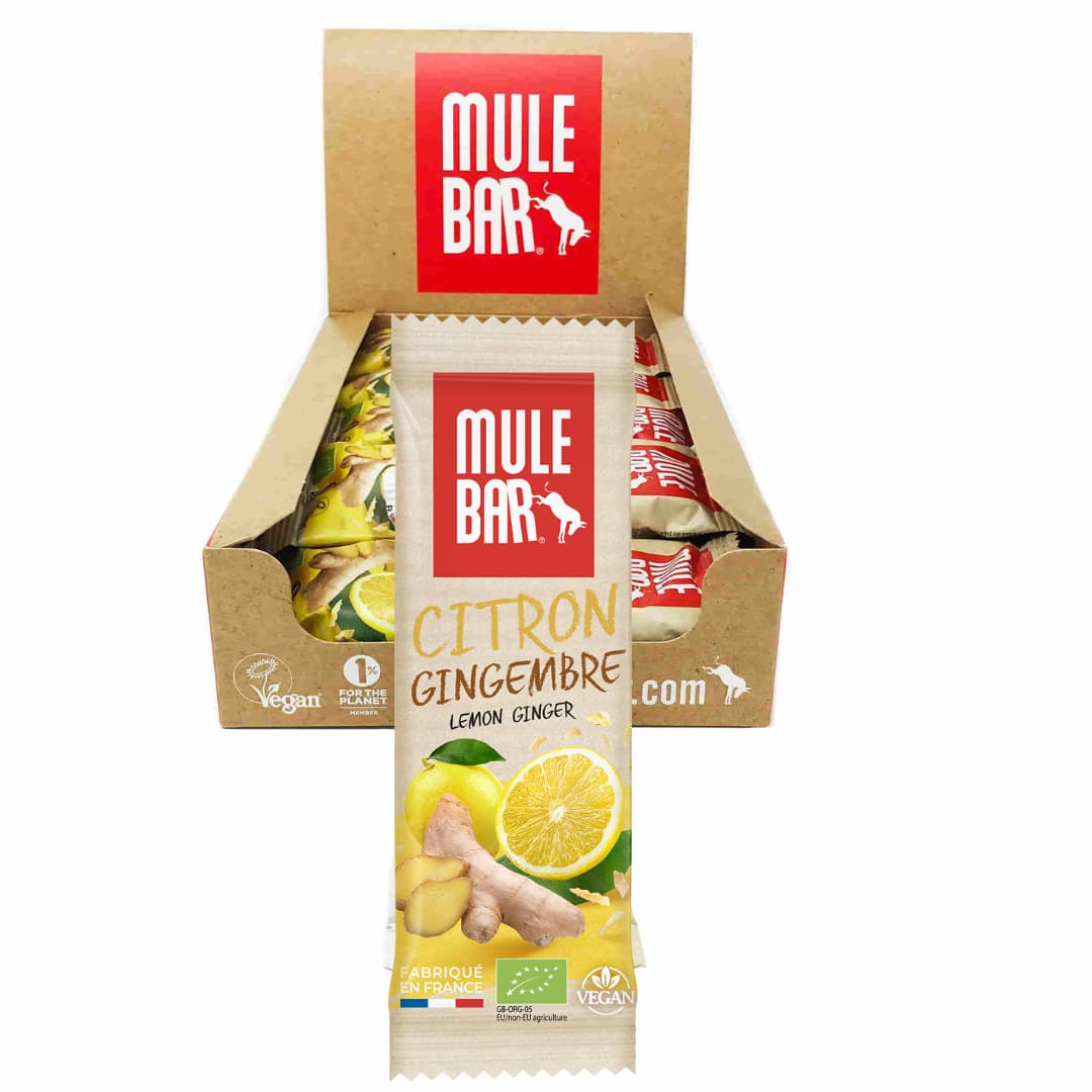 Boite de 15 barres énergétiques bio et vegan Mulebar citron gingembre