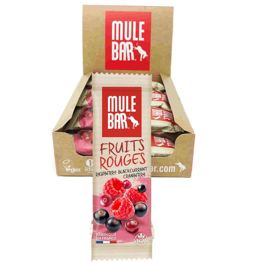 Boite de 15 barres énergétiques vegan Mulebar Framboise Cassis 