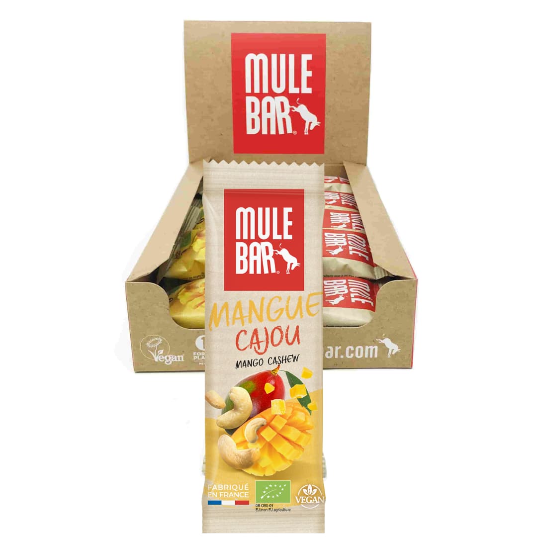 Boite de 15 barres énergétiques bio et vegan Mulebar mangue noix de cajou