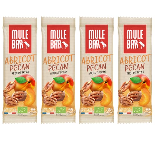 Lot de 4 barres énergétiques bio et vegan Mulebar Abricot Noix de Pécan