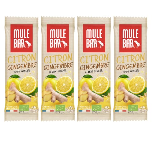 Lot de 4 barres énergétiques bio et vegan Mulebar Citron Gingembre