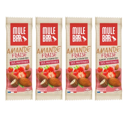 Lot de 4 Barres protéinées Mulebar vegan Amande Fraise