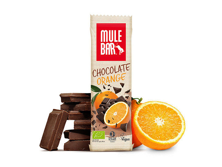 Organic and vegan Mulebar chocolate orange energy bar