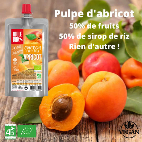 Publicité compote énergétique bio et vegan Mulebar abricot 65g