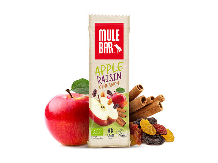 Barre énergétique bio et vegan Mulebar pomme raisin cannelle