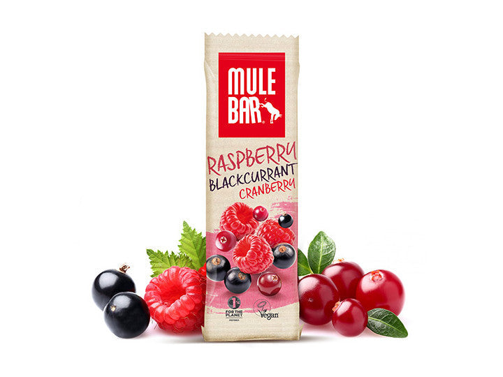 Barre énergétique vegan Mulebar Framboise Cassis Canneberges