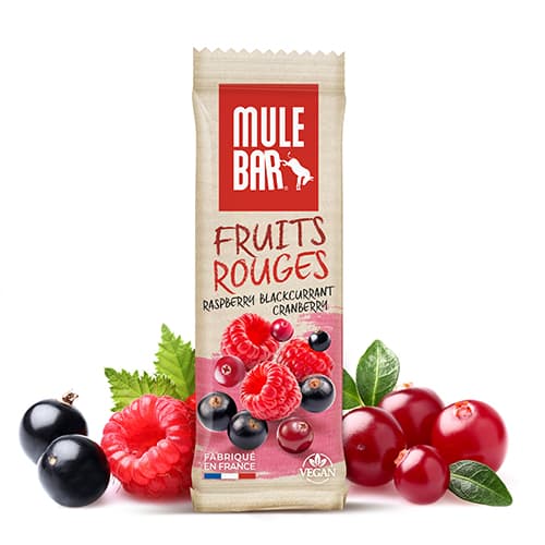 Barre énergétique vegan Mulebar Framboise Cassis Canneberges